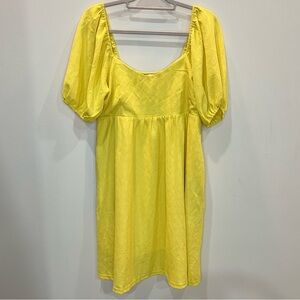 Davi and Dani Textured Puff Sleeve Dress With Pockets Women’s Size L Lime Yellow